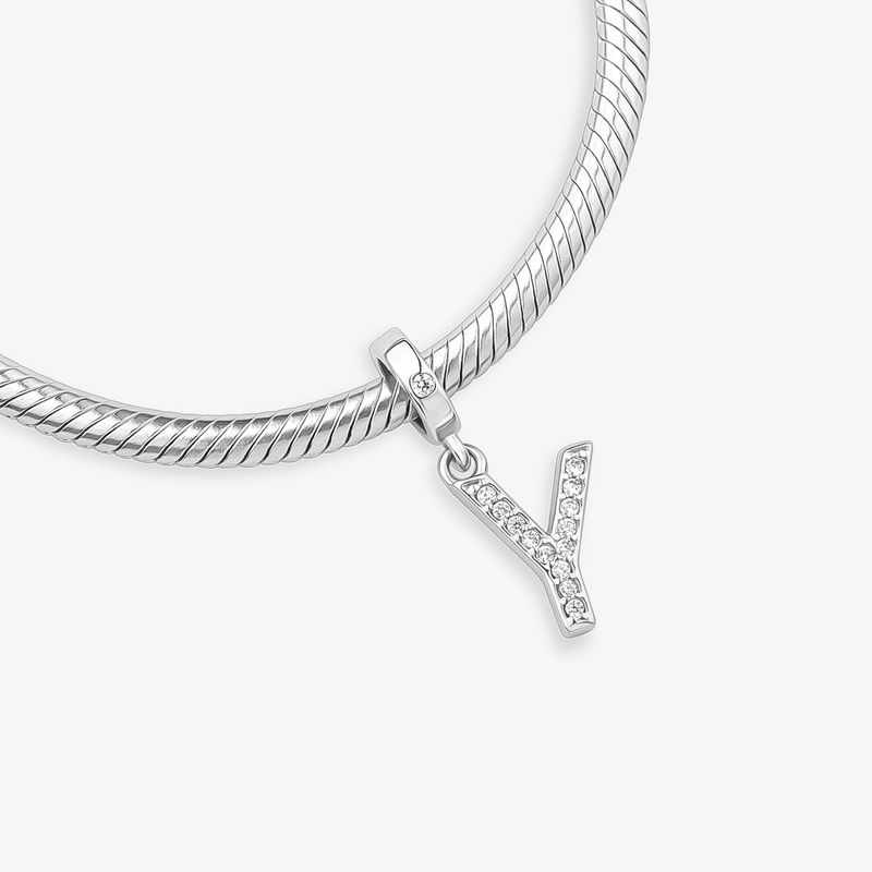 Charm Letra Y Cravejado em Prata 925
