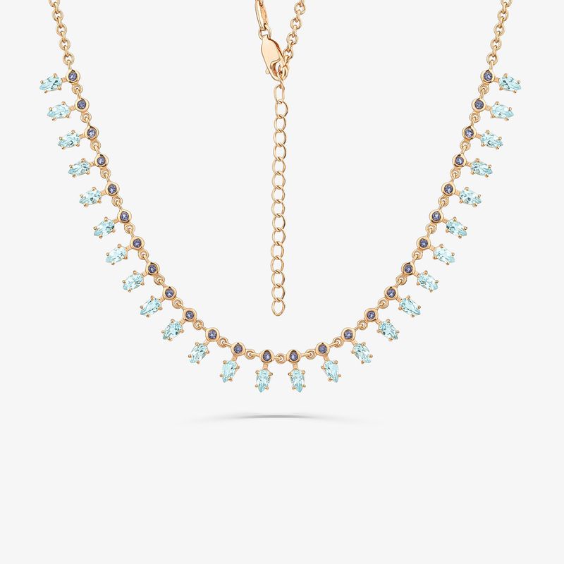 Colar com Topázio Azul e Iolita em Prata 925 com Banho de Ouro Rosé 18k