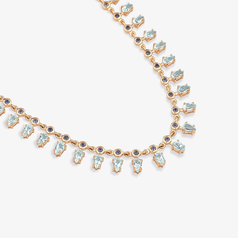 Colar com Topázio Azul e Iolita em Prata 925 com Banho de Ouro Rosé 18k