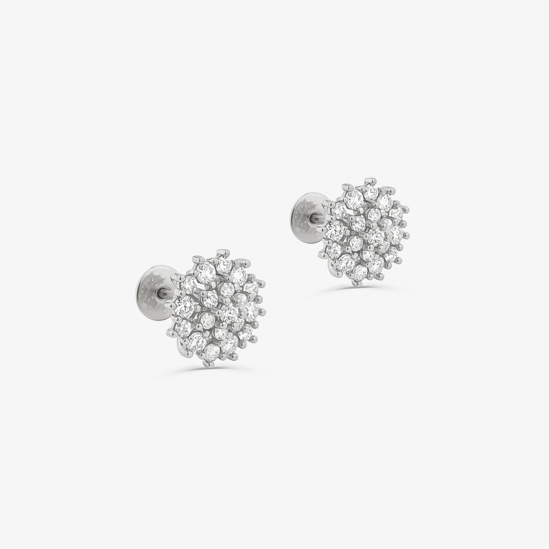 Brinco Stud Florence em Ouro Branco 18k com 58 Pontos de Diamantes - 9 mm