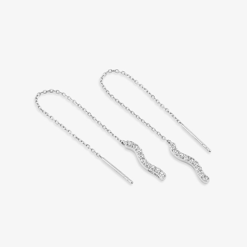 Brinco Longo Curvas  Elementos em Prata 925 e Topázio