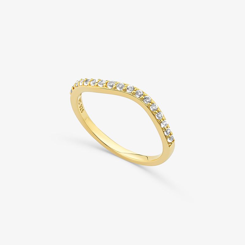 Anel Curvas Elementos em Prata 925 com Banho de Ouro Amarelo 18K e Topázio