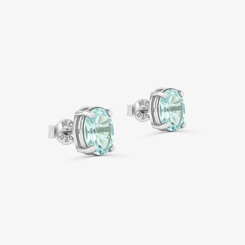 Brinco Oval com Topázio Azul  em Prata 925