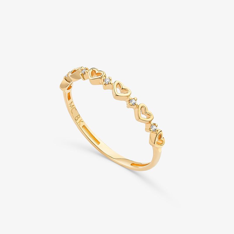 Anel Corações Vazados Amor, Amor em Ouro Amarelo 18K com Safira Incolor
