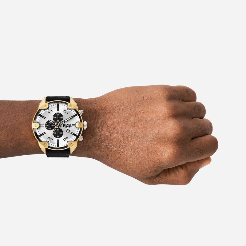 Relógio Diesel Spiked Cronógrafo Masculino em Couro Preto DZ4671B1