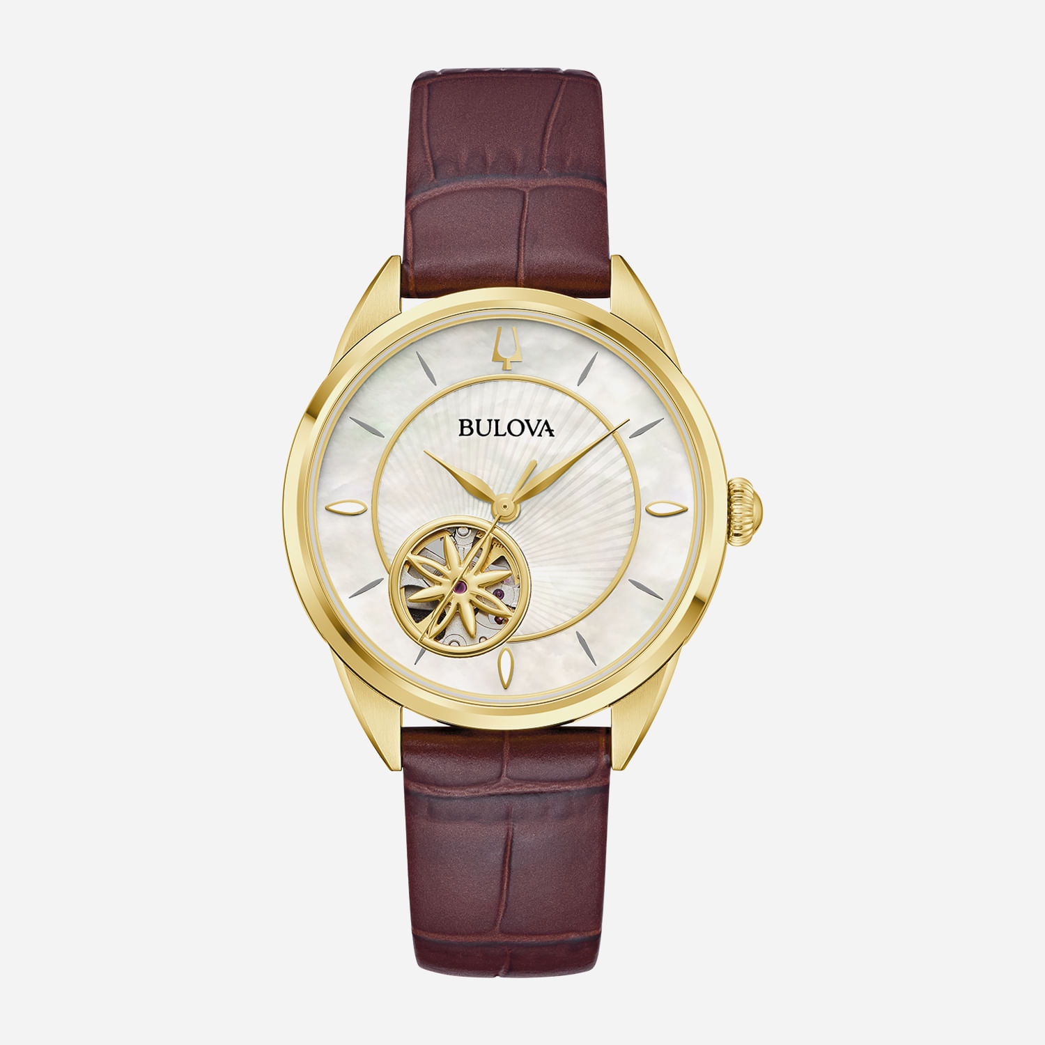 Relógio Bulova Sutton Automático Feminino com Madreperola e Couro 97L179N