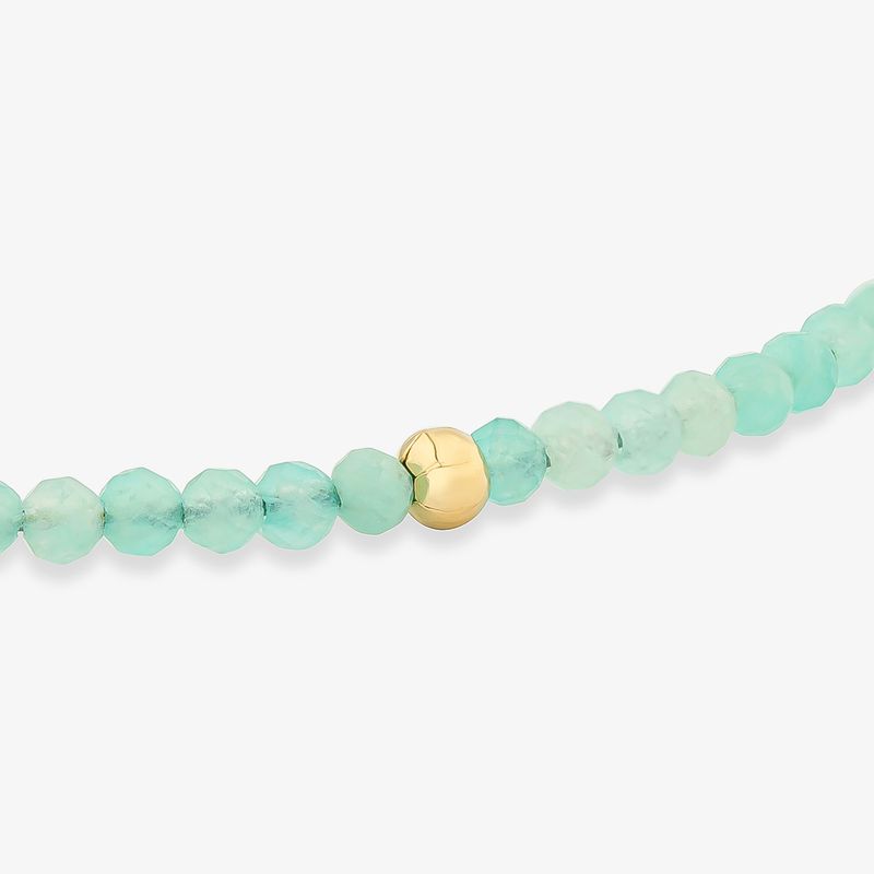 Pulseira Identidade em Amazonita com Esfera em Ouro Amarelo 18k - 18 cm