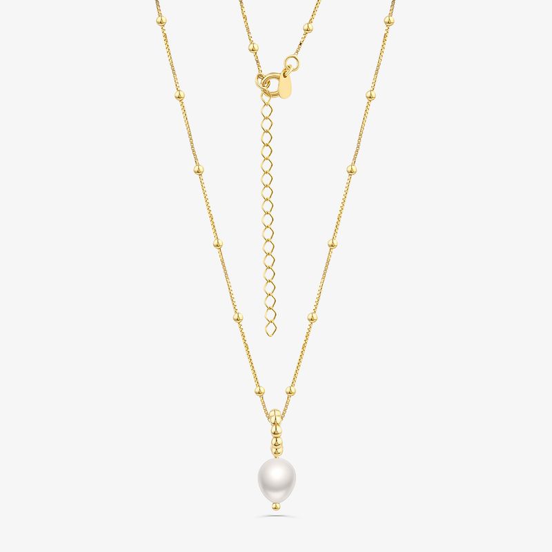 Colar Maleável Brilhos D Água em Prata 925 com Banho de Ouro Amarelo 18K e Pérola- 65 cm