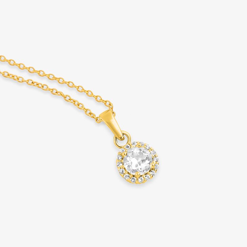 Colar Solitário com Topázio em Prata 925 com banho de Ouro Amarelo 18k