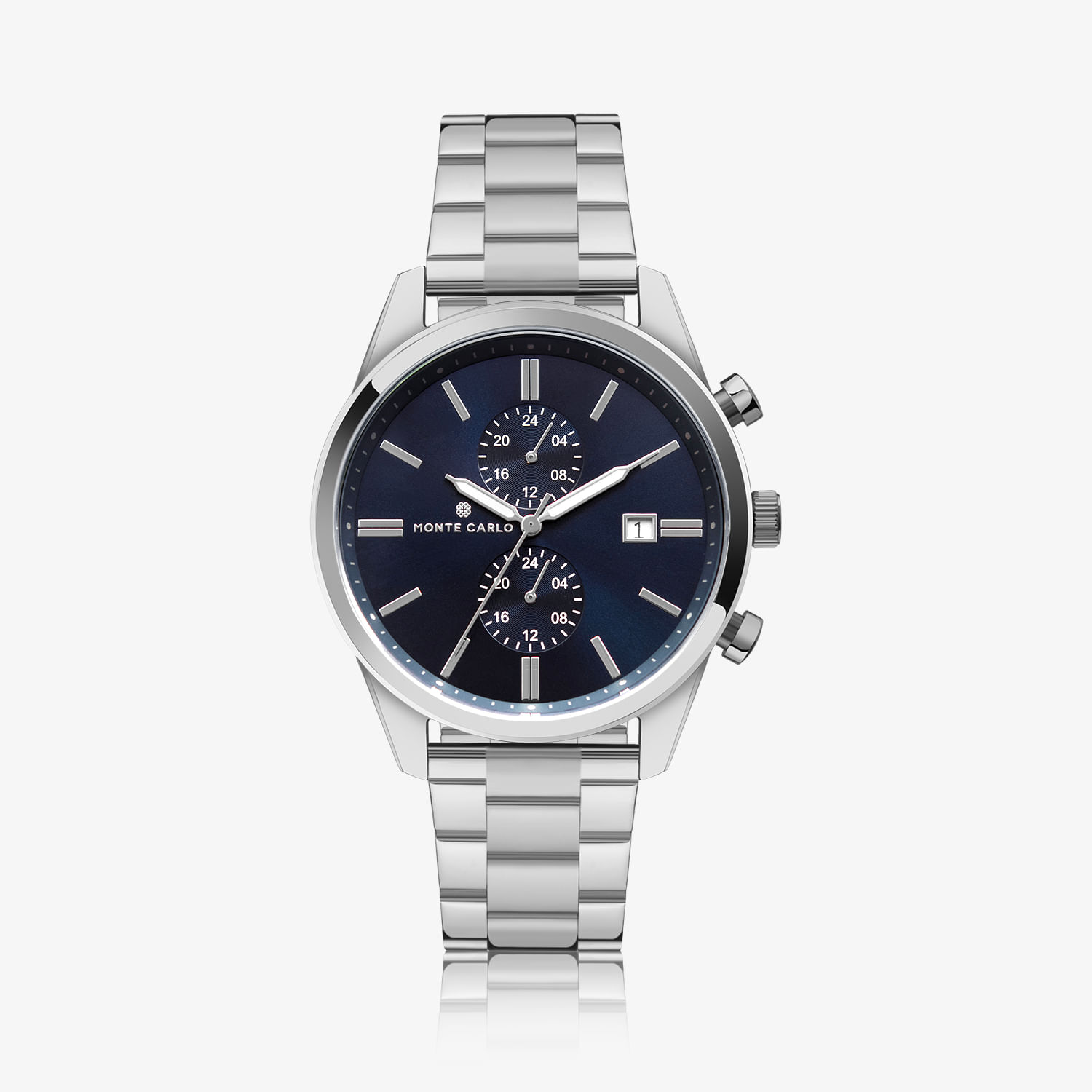 Relógio Monte Carlo Masculino Dual Time em Aço Prateado