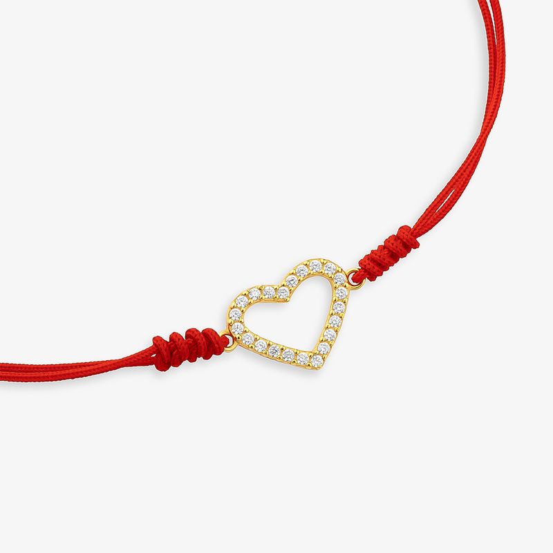 Pulseira de Coração Cravejado em Prata 925 com Banho de Ouro Amarelo 18K