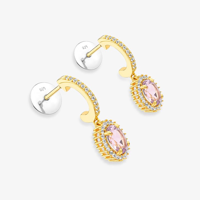 Brinco com Rose de France e Topázio em Prata 925 com banho de Ouro 18k