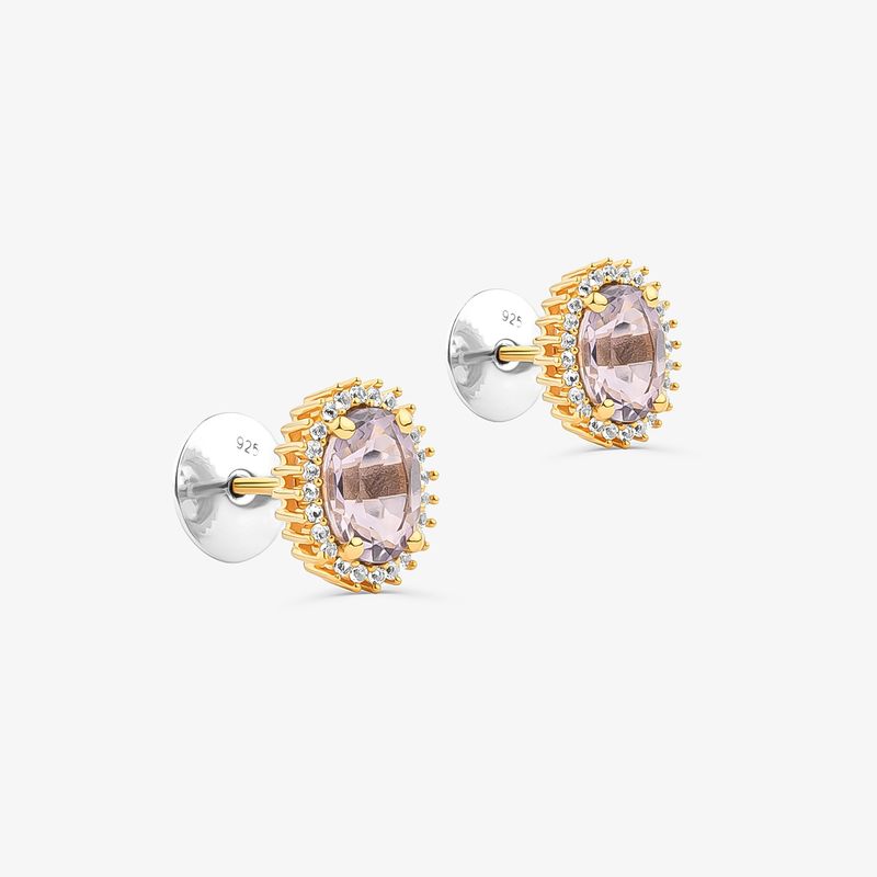 Brinco com Rose de France e Topázio em Prata 925 com banho de Ouro 18k