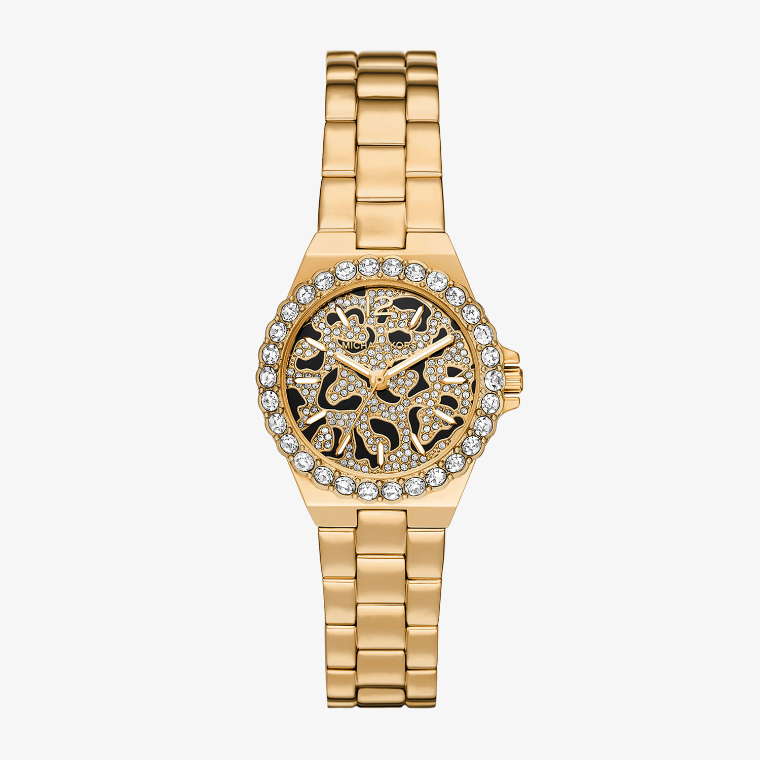 Relógio Michael Kors Lennox Feminino em Aço Dourado com Cristais e Animal Print MK7394