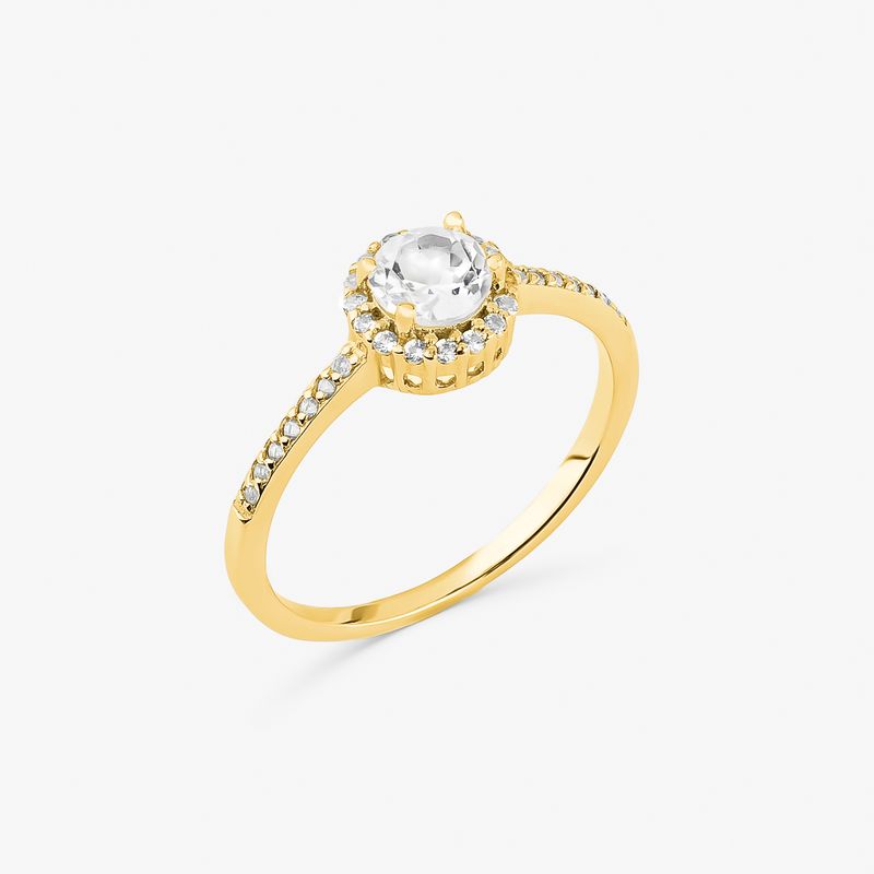 Anel Solitário com Topázio em Prata 925 com banho de Ouro Amarelo 18k