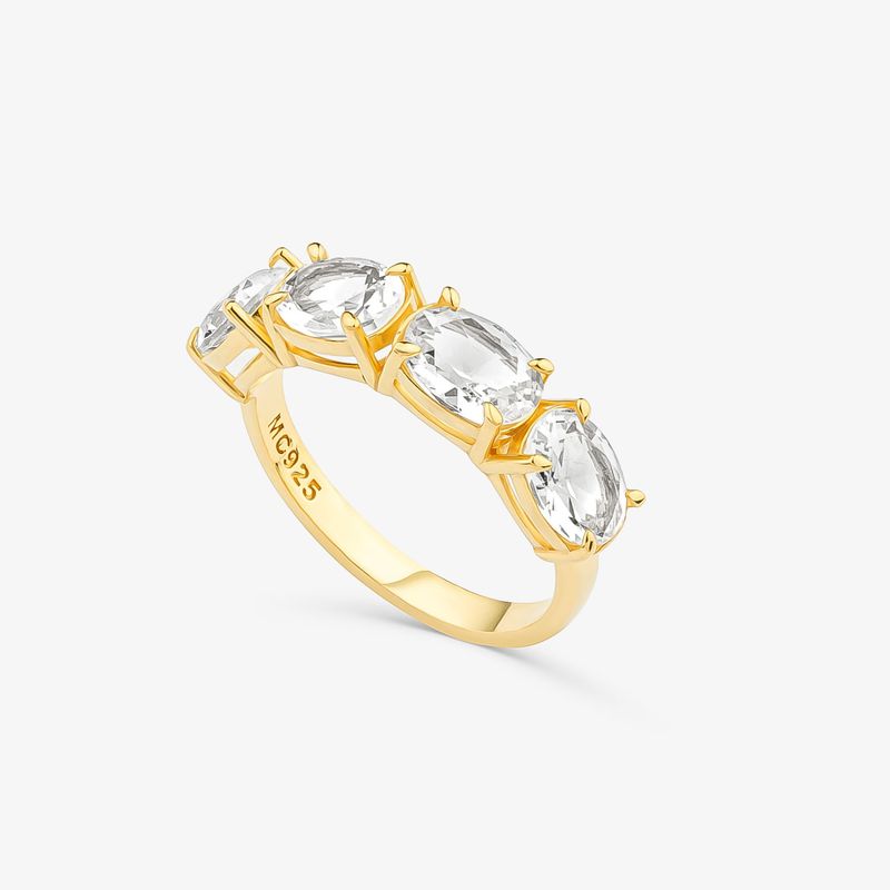 Anel Cravejado em Prata 925 com Banho de Ouro Amarelo 18k