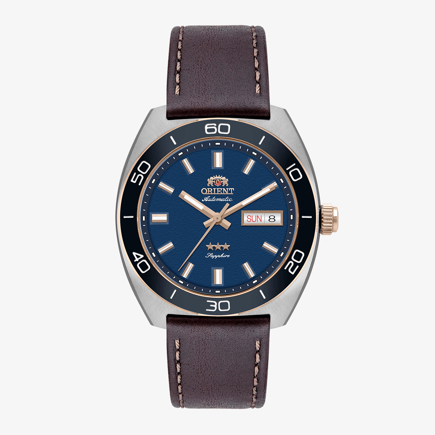 Relógio Orient 3 Stars Elegance Masculino em Couro Marron YN6MC019-D1NX