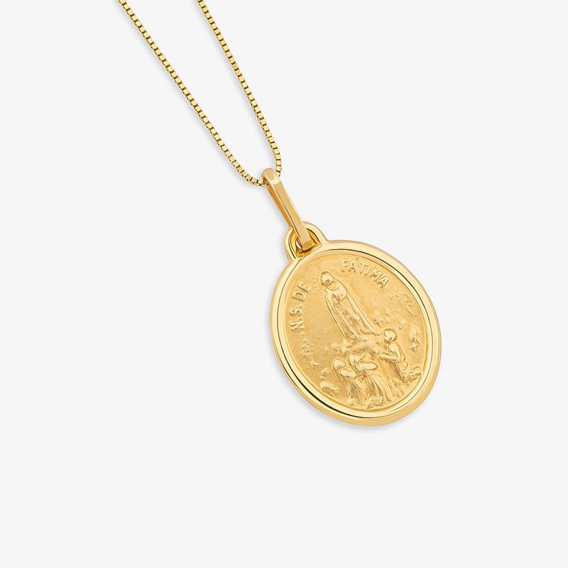Pingente Medalha Nossa Senhora de Fátima em Ouro Amarelo 18k