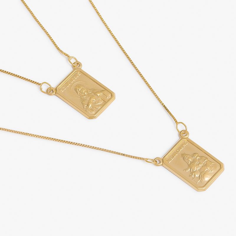 Escapulário Sagrado Coração de Jesus e Nossa Senhora do Carmo em Ouro Amarelo 18k